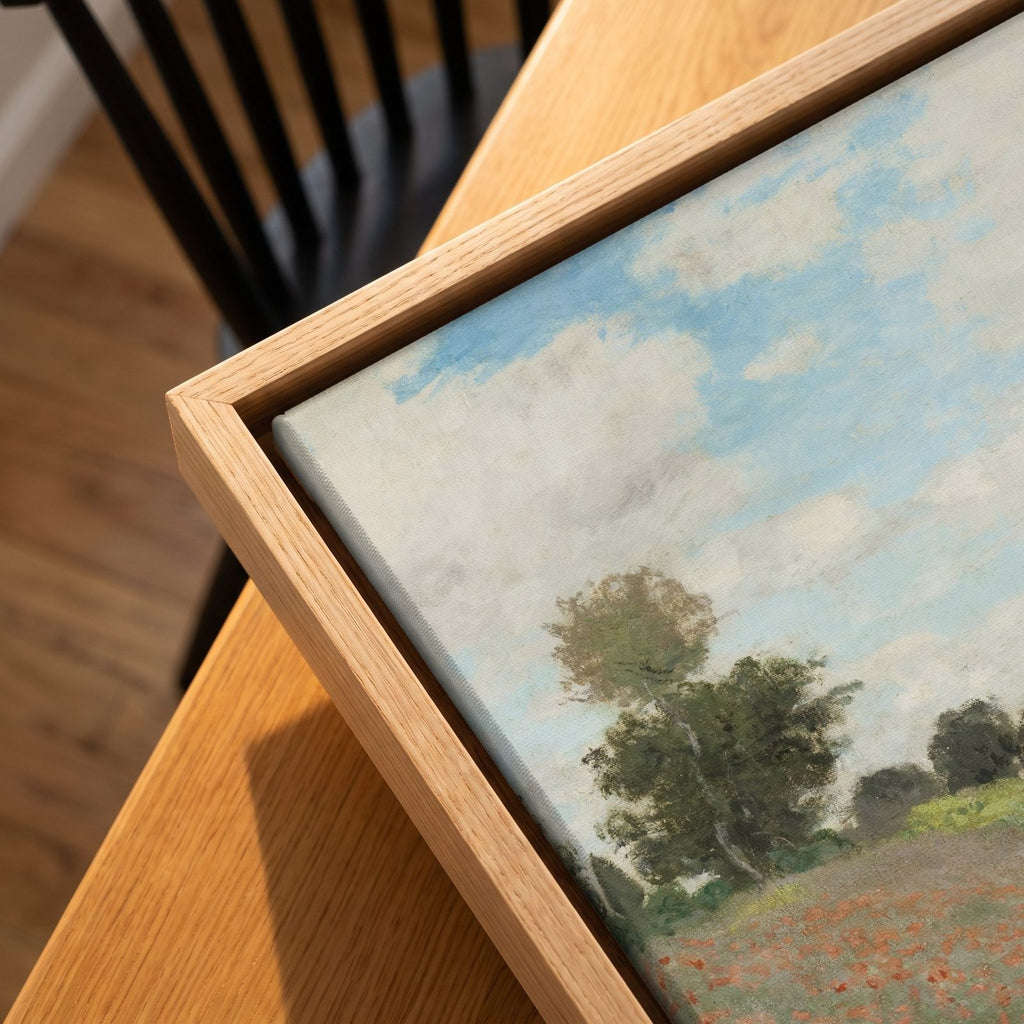 Cuadro Arte Clásico Campo de Amapolas – Monet, detalle de la textura del lienzo y el marco