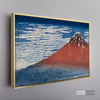 Cuadro Arte Clásico Fuji Rojo – Hokusai con marco flotante dorado