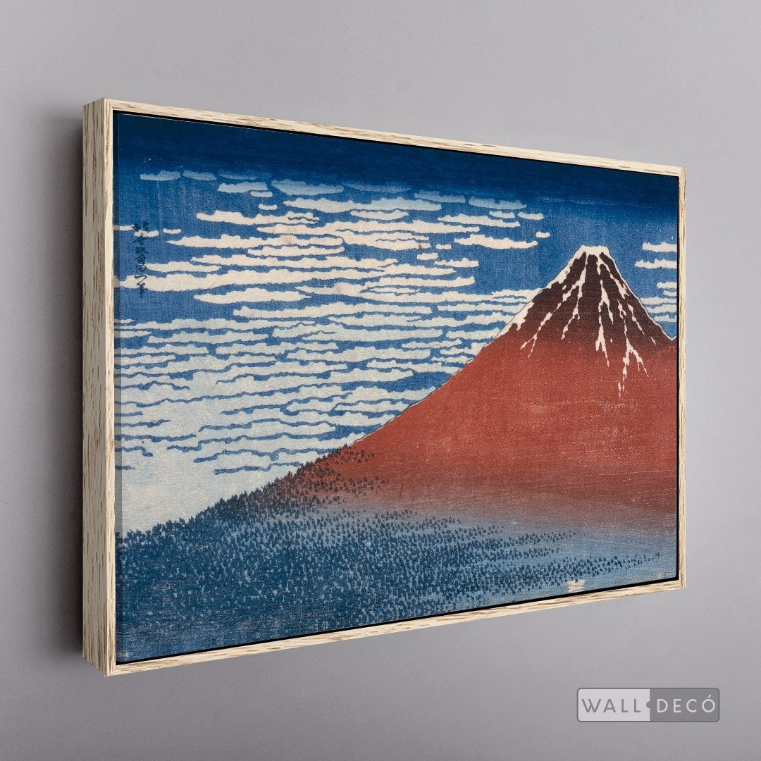 Cuadro Arte Clásico Fuji Rojo – Hokusai con marco flotante madera vintage
