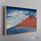 Cuadro Arte Clásico Fuji Rojo – Hokusai con marco flotante madera natural