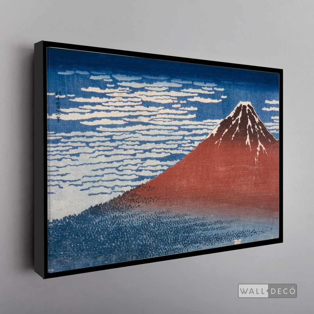Cuadro Arte Clásico Fuji Rojo – Hokusai con marco flotante negro mate