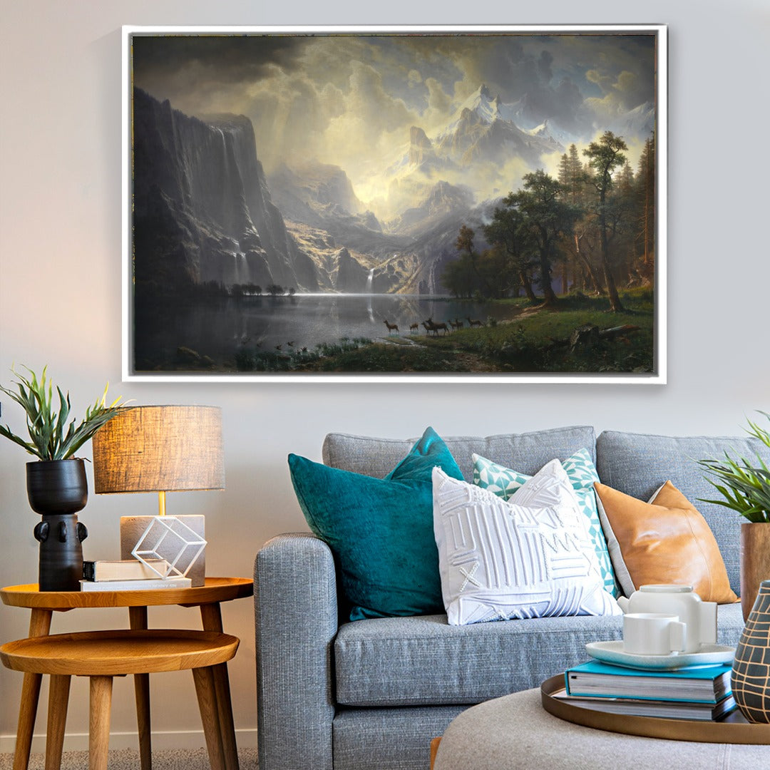 Cuadro Arte Clásico Sierra Nevada – Bierstadt con marco blanco mate en sala