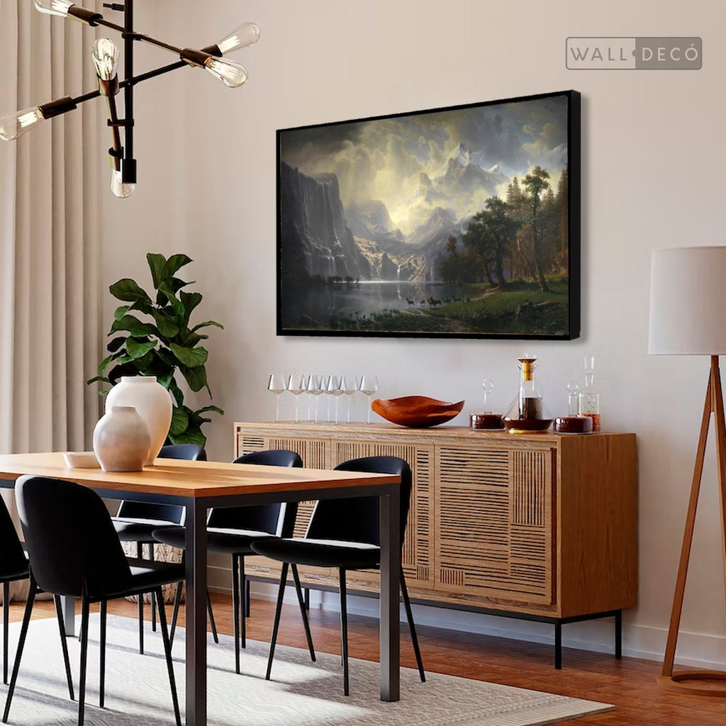 Cuadro Arte Clásico Sierra Nevada – Bierstadt con marco negro mate en comedor