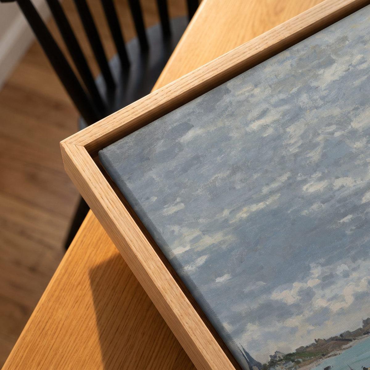 Cuadro Arte Clásico Playa de Sainte-Adresse – Monet, detalle de la textura del lienzo y el marco