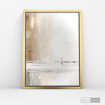 Cargar imagen en el visor de la galería, Cuadro Abstracto Minimalista Marea Arena Vertical con marco dorado - vista lateral
