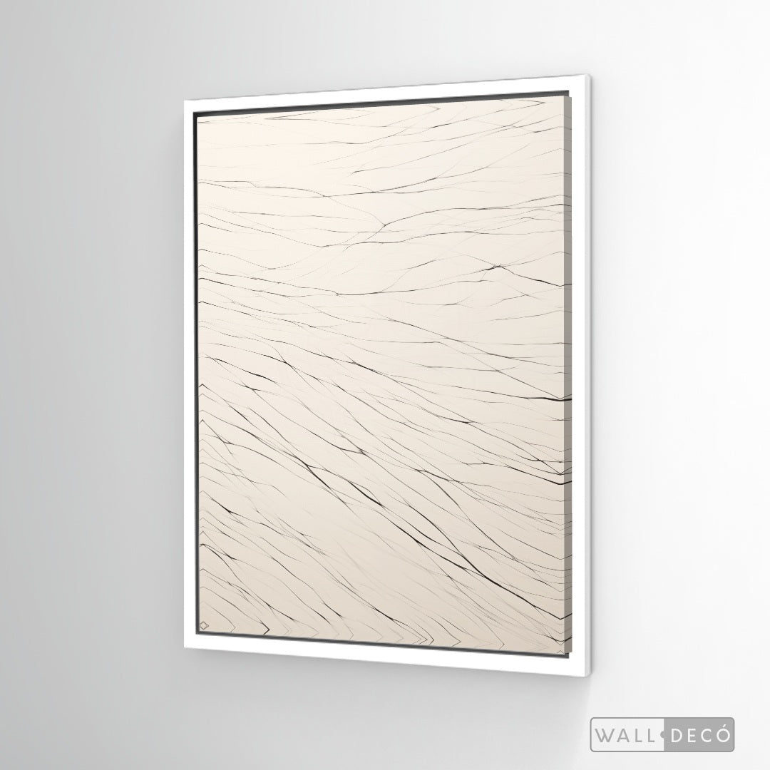 Cuadro Abstracto Minimalista Trazos de Seda Vertical con marco blanco mate