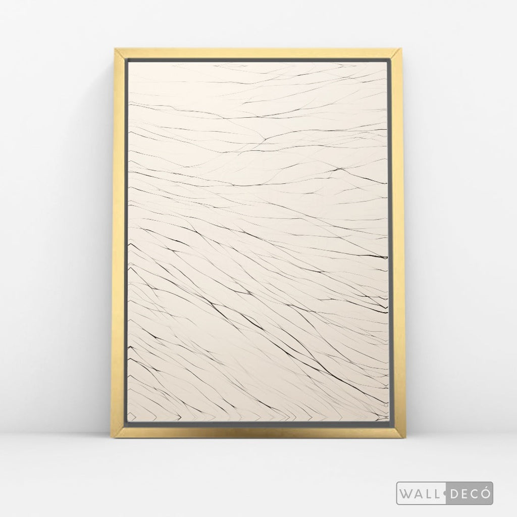 Cuadro Abstracto Minimalista Trazos de Seda Vertical con marco dorado - vista lateral