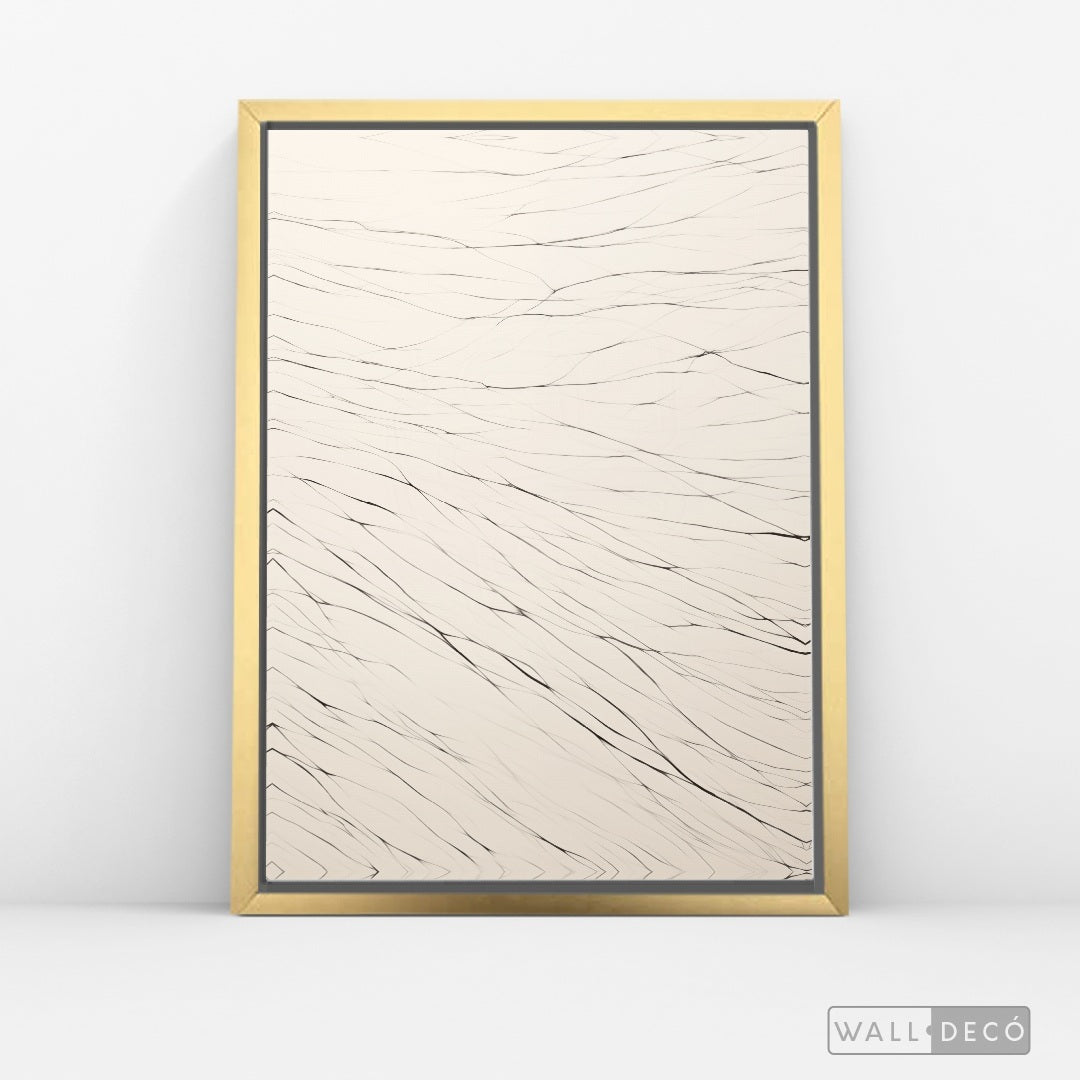 Cuadro Abstracto Minimalista Trazos de Seda Vertical con marco dorado - vista lateral