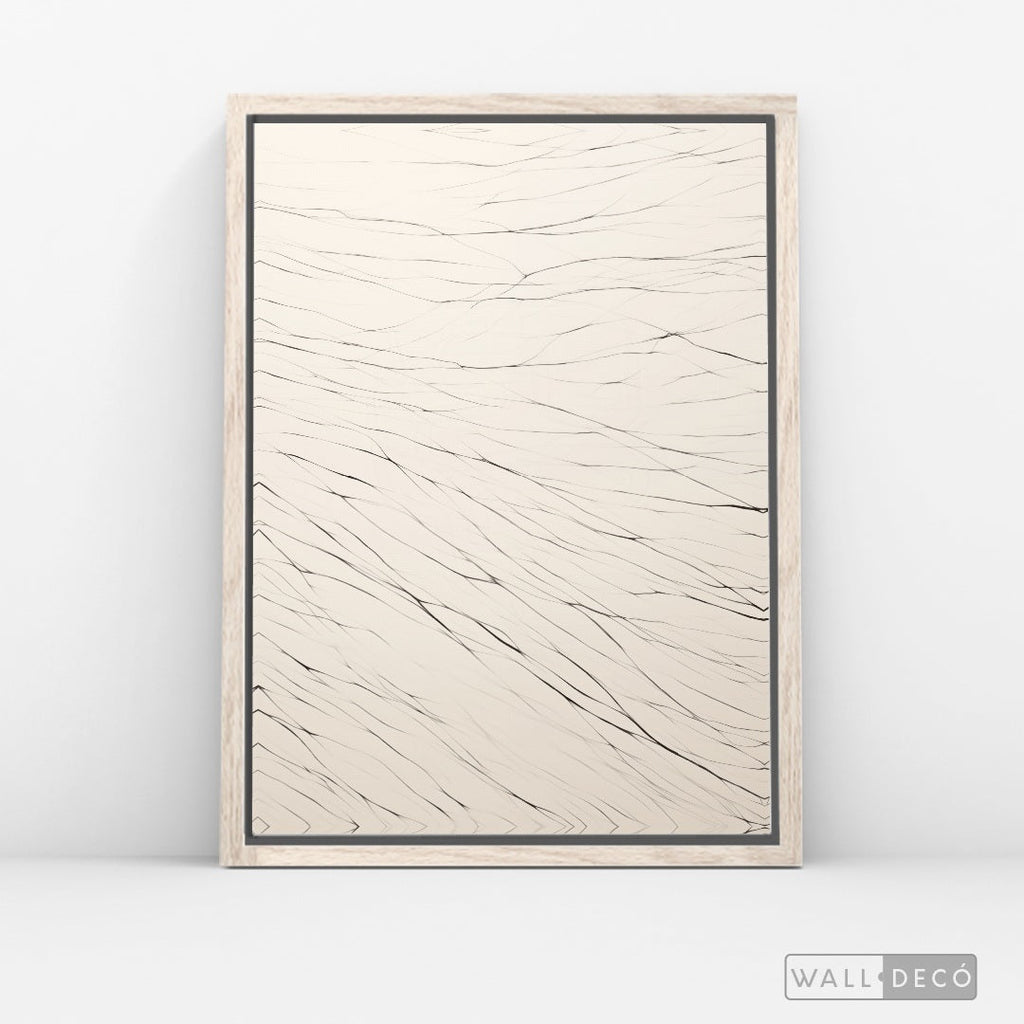 Cuadro Abstracto Minimalista Trazos de Seda Vertical con marco madera vintage - vista lateral