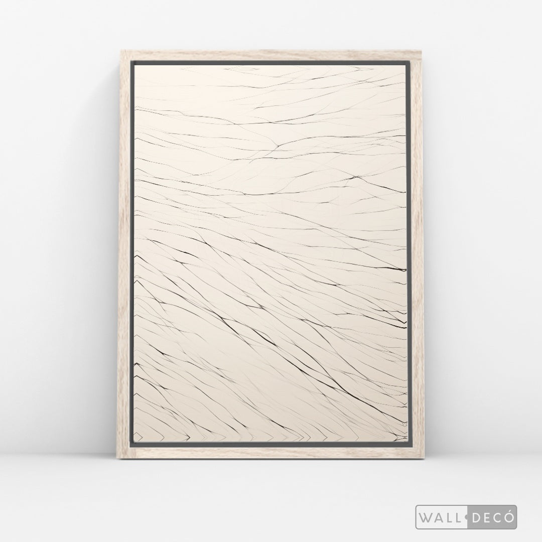 Cuadro Abstracto Minimalista Trazos de Seda Vertical con marco madera vintage - vista lateral