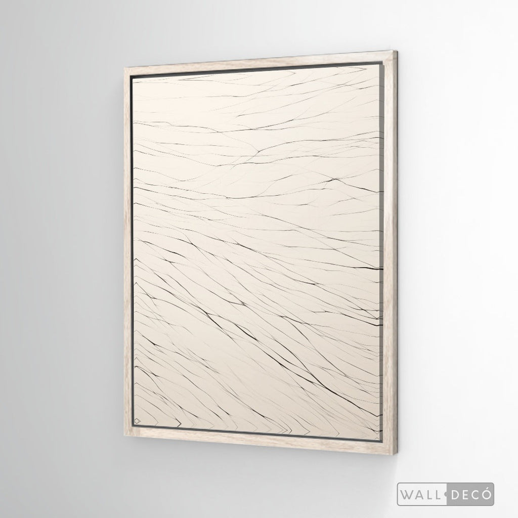 Cuadro Abstracto Minimalista Trazos de Seda Vertical con marco madera vintage