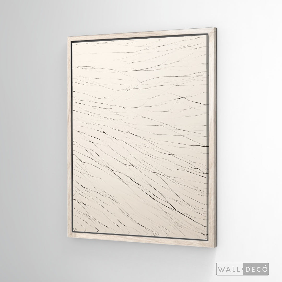 Cuadro Abstracto Minimalista Trazos de Seda Vertical con marco madera vintage