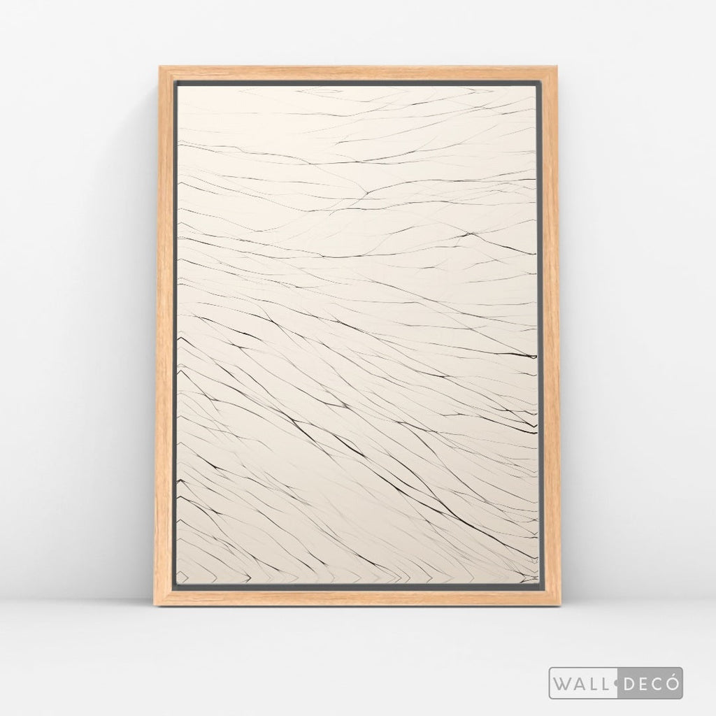 Cuadro Abstracto Minimalista Trazos de Seda Vertical con marco madera natural - vista lateral