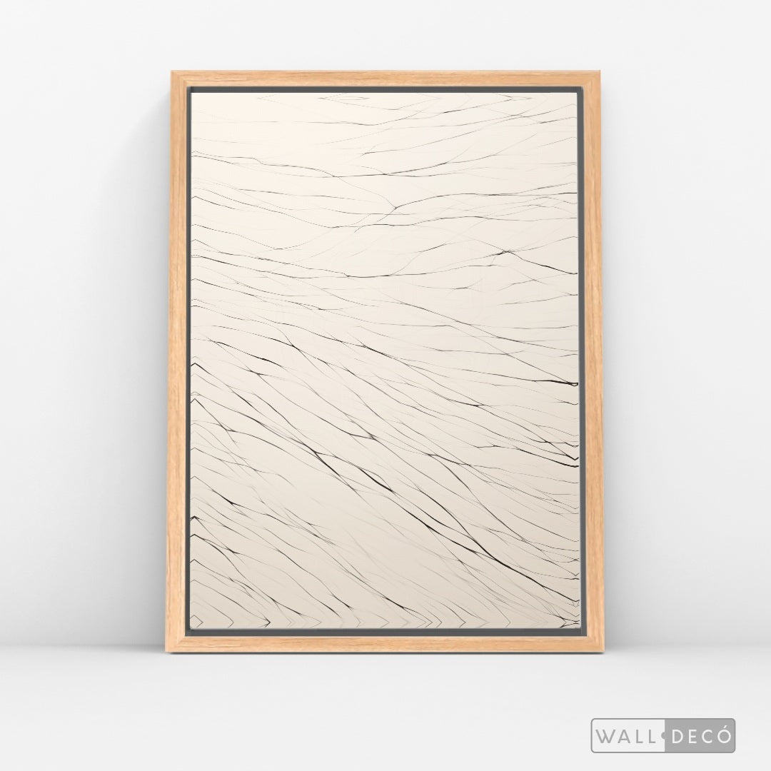 Cuadro Abstracto Minimalista Trazos de Seda Vertical con marco madera natural - vista lateral