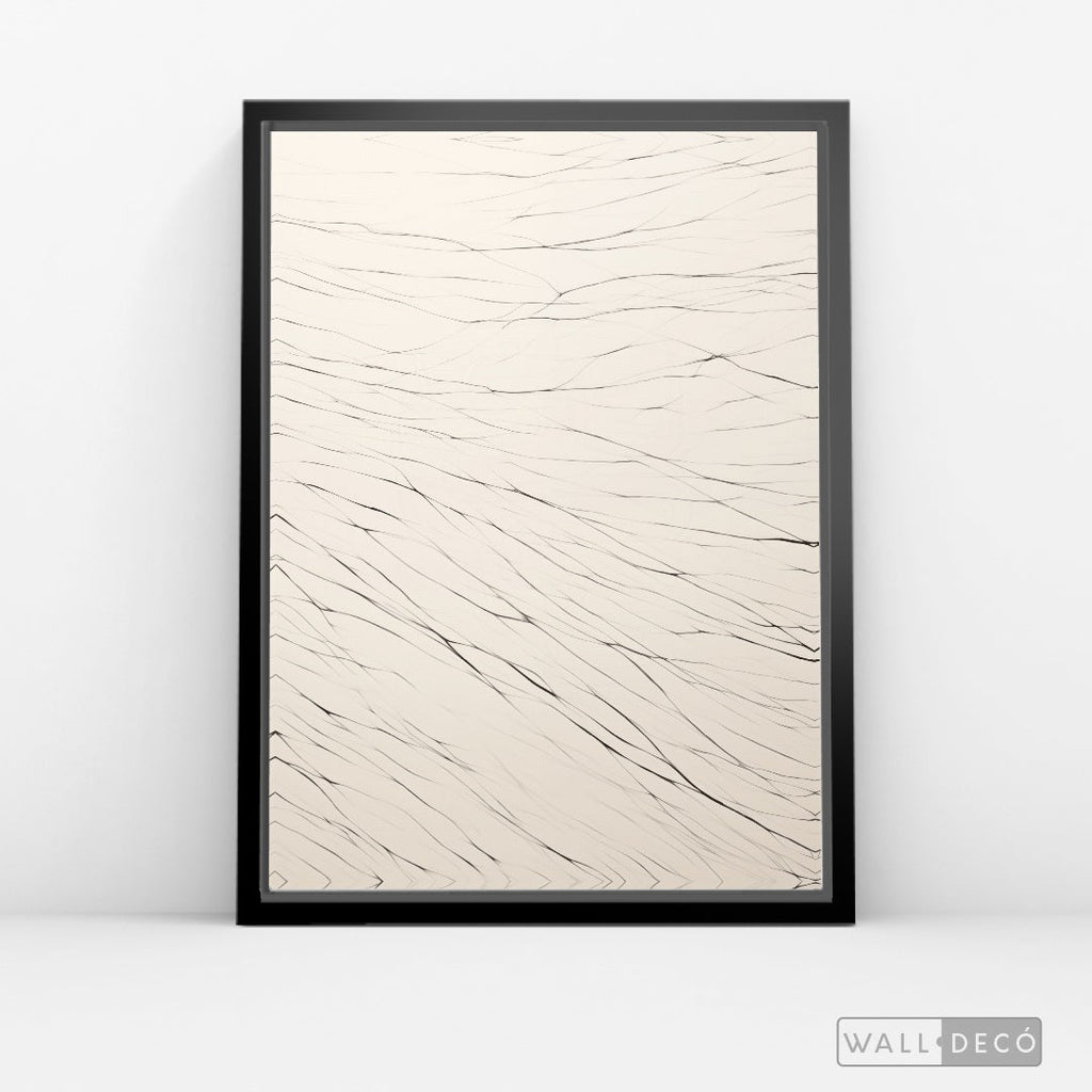 Cuadro Abstracto Minimalista Trazos de Seda Vertical con marco negro mate - vista lateral