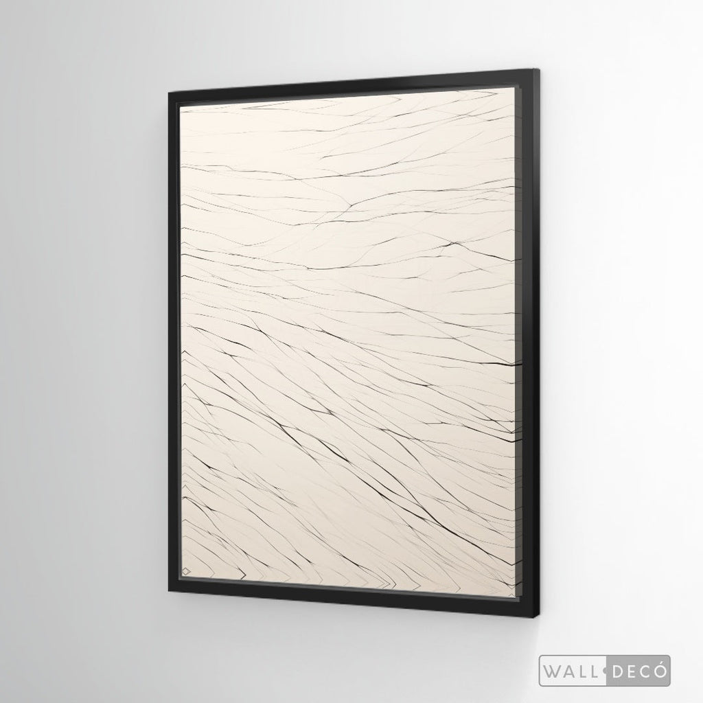 Cuadro Abstracto Minimalista Trazos de Seda Vertical con marco negro mate