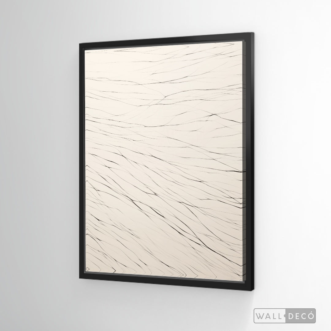 Cuadro Abstracto Minimalista Trazos de Seda Vertical con marco negro mate