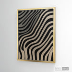 Cargar imagen en el visor de la galería, Cuadro Abstracto Minimalista Onda Ébano Vertical con marco dorado
