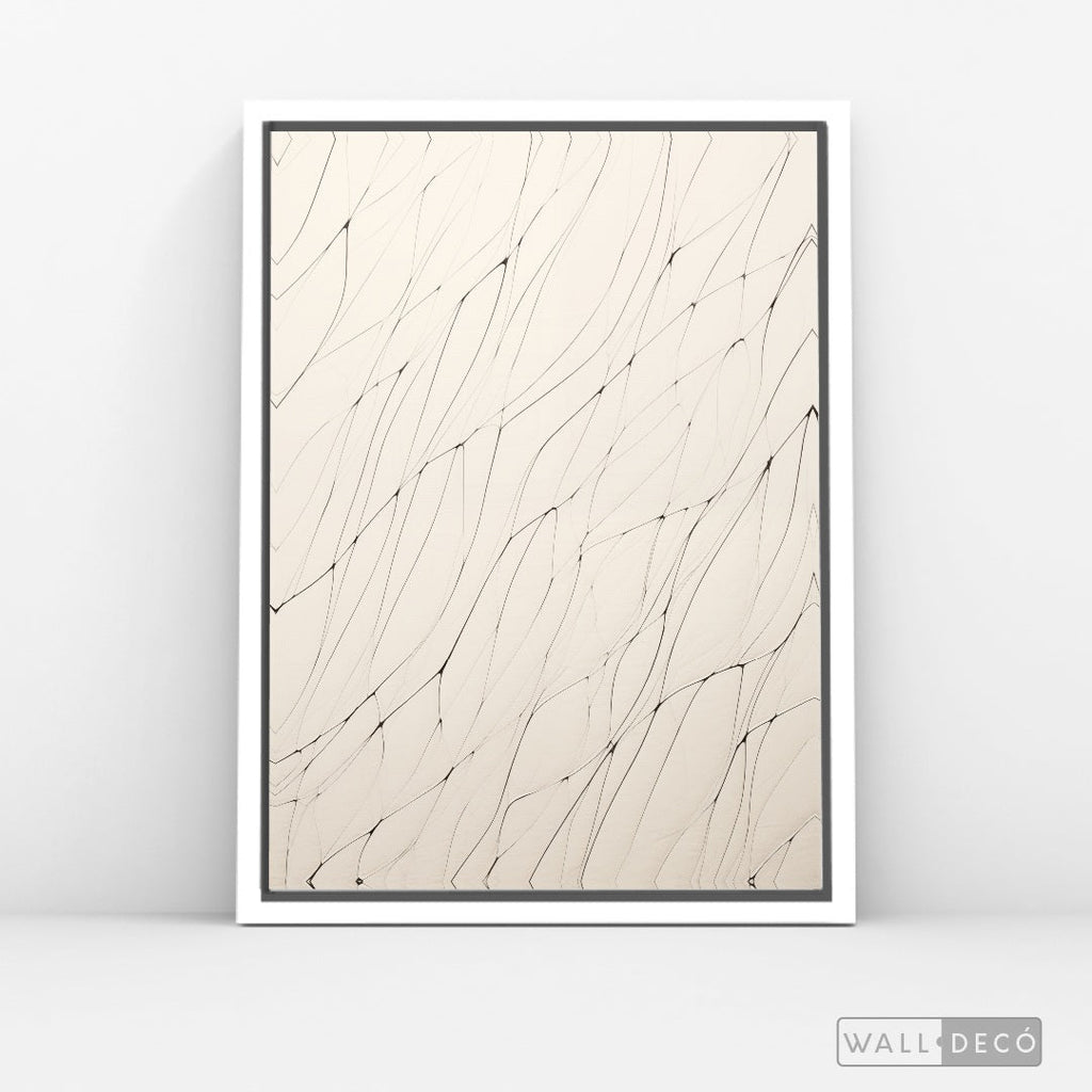 Cuadro Abstracto Minimalista Hilos de Luz Vertical con marco blanco mate - vista lateral