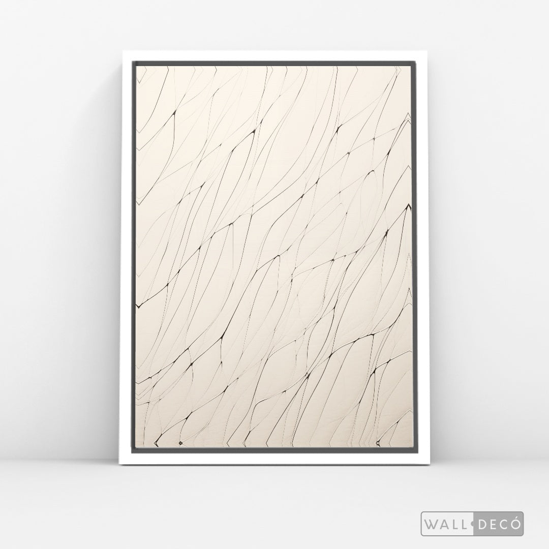 Cuadro Abstracto Minimalista Hilos de Luz Vertical con marco blanco mate - vista lateral