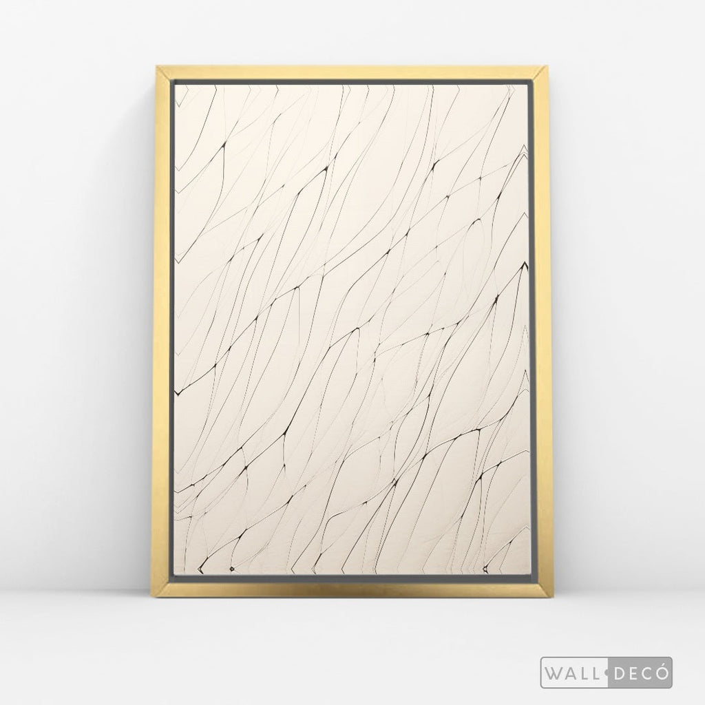 Cuadro Abstracto Minimalista Hilos de Luz Vertical con marco dorado - vista lateral