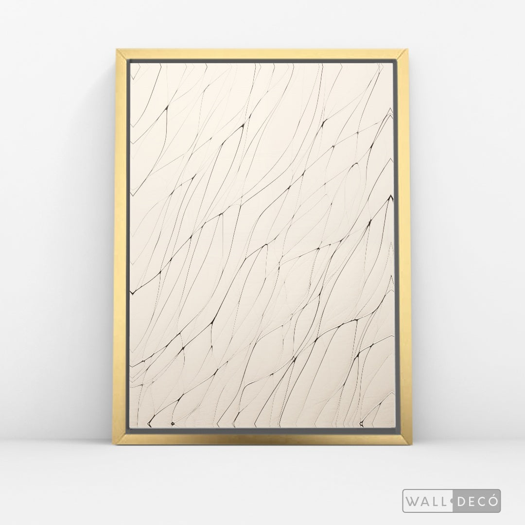 Cuadro Abstracto Minimalista Hilos de Luz Vertical con marco dorado - vista lateral