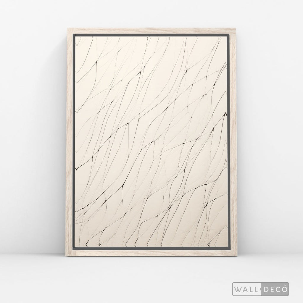 Cuadro Abstracto Minimalista Hilos de Luz Vertical con marco madera vintage - vista lateral