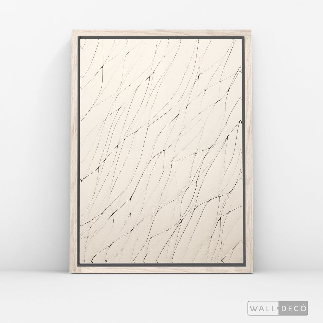 Cuadro Abstracto Minimalista Hilos de Luz Vertical con marco madera vintage - vista lateral