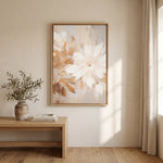 Cargar imagen en el visor de la galería, Cuadro Abstracto Minimalista Flor de Terracota Vertical con marco madera natural en sala
