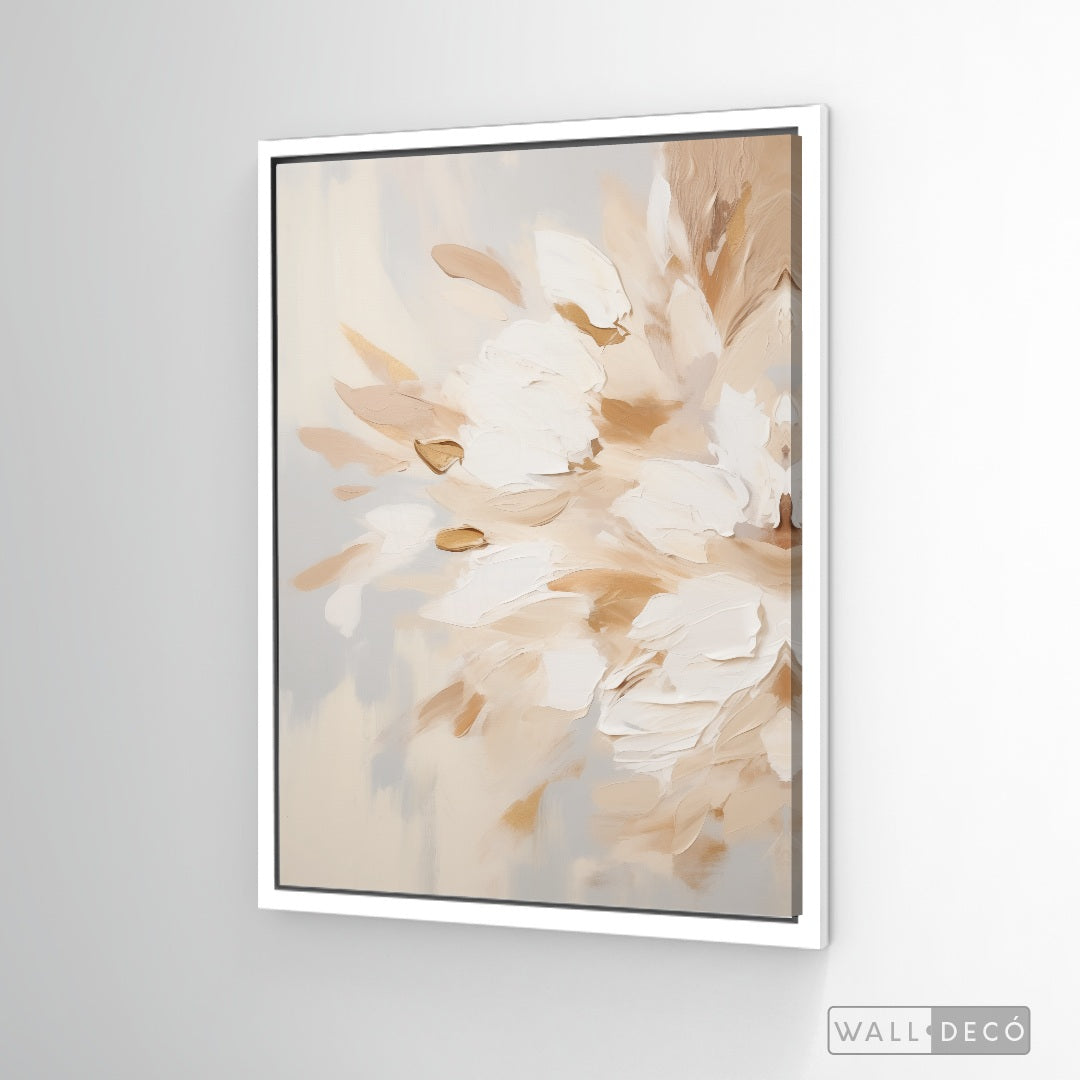 Cuadro Abstracto Minimalista Brisa Floral Vertical con marco blanco mate