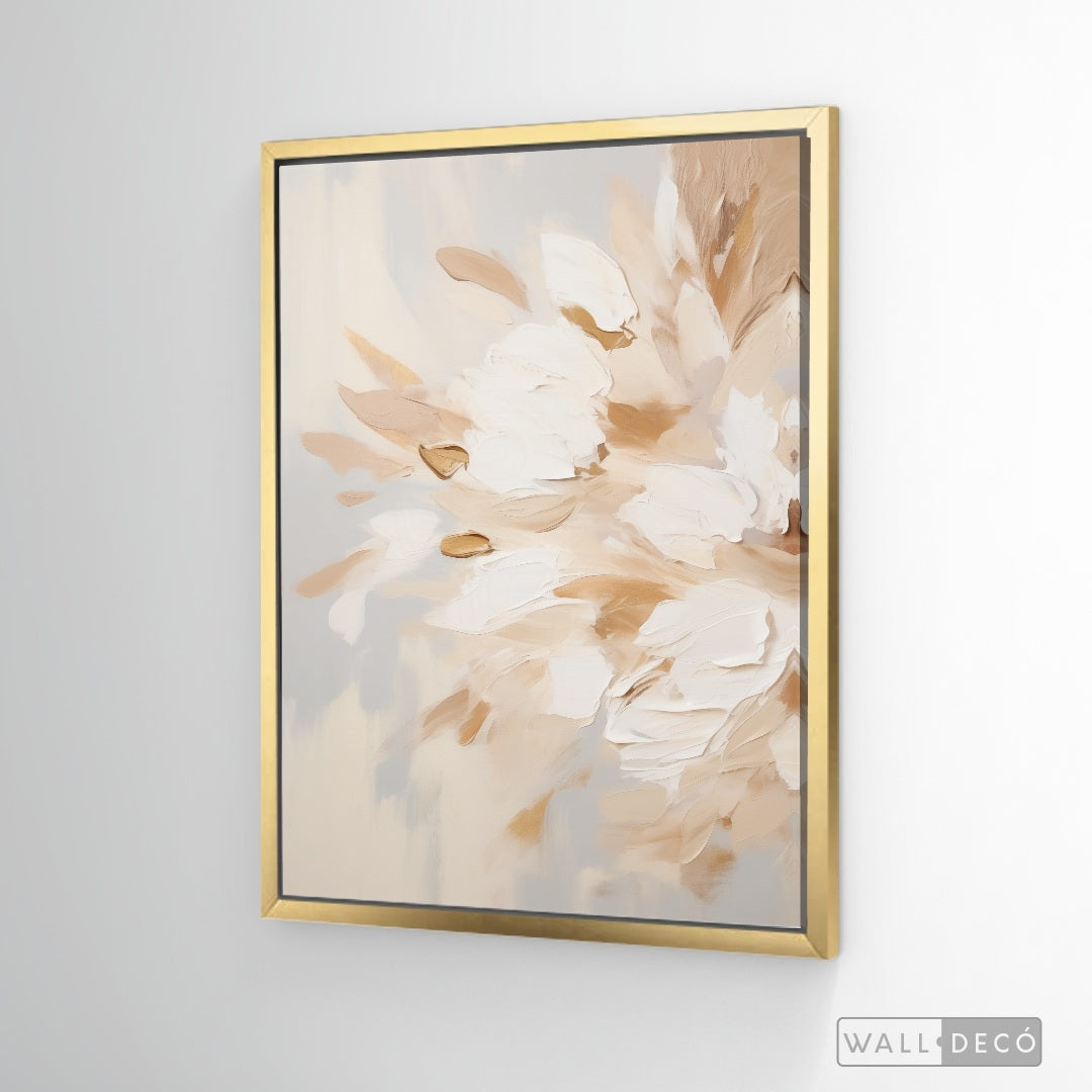 Cuadro Abstracto Minimalista Brisa Floral Vertical con marco dorado