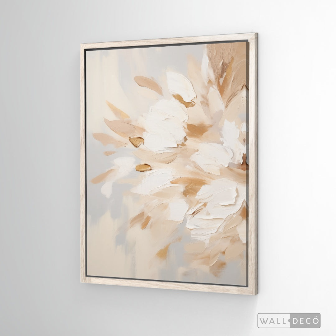 Cuadro Abstracto Minimalista Brisa Floral Vertical con marco madera vintage
