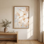 Cargar imagen en el visor de la galería, Cuadro Abstracto Minimalista Brisa Floral Vertical con marco madera natural en sala
