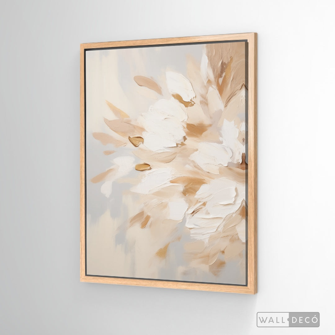 Cuadro Abstracto Minimalista Brisa Floral Vertical con marco madera natural