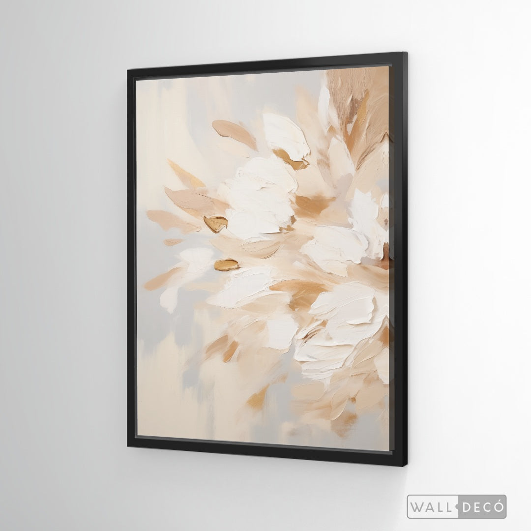 Cuadro Abstracto Minimalista Brisa Floral Vertical con marco negro mate