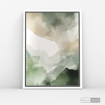 Cargar imagen en el visor de la galería, Cuadro Abstracto Minimalista Bruma Esmeralda Vertical con marco blanco mate - vista lateral
