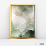Cargar imagen en el visor de la galería, Cuadro Abstracto Minimalista Bruma Esmeralda Vertical con marco dorado - vista lateral
