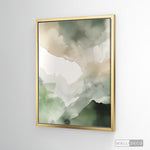 Cargar imagen en el visor de la galería, Cuadro Abstracto Minimalista Bruma Esmeralda Vertical con marco dorado
