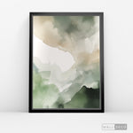 Cargar imagen en el visor de la galería, Cuadro Abstracto Minimalista Bruma Esmeralda Vertical con marco negro mate - vista lateral
