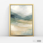 Cargar imagen en el visor de la galería, Cuadro Abstracto Minimalista Valle Sereno Vertical con marco dorado - vista lateral
