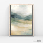 Cargar imagen en el visor de la galería, Cuadro Abstracto Minimalista Valle Sereno Vertical con marco madera vintage - vista lateral
