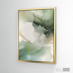 Cargar imagen en el visor de la galería, Cuadro Abstracto Minimalista Musgo y Niebla Vertical con marco dorado
