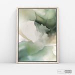 Cargar imagen en el visor de la galería, Cuadro Abstracto Minimalista Musgo y Niebla Vertical con marco madera vintage - vista lateral
