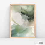 Cargar imagen en el visor de la galería, Cuadro Abstracto Minimalista Musgo y Niebla Vertical con marco madera natural - vista lateral
