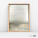 Cargar imagen en el visor de la galería, Cuadro Abstracto Minimalista Niebla Salvia Vertical con marco madera natural - vista lateral
