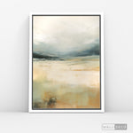 Cargar imagen en el visor de la galería, Cuadro Abstracto Minimalista Pradera Dorada Vertical con marco blanco mate - vista lateral

