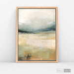 Cargar imagen en el visor de la galería, Cuadro Abstracto Minimalista Pradera Dorada Vertical con marco madera natural - vista lateral
