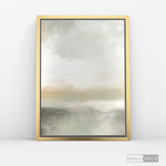 Cargar imagen en el visor de la galería, Cuadro Abstracto Minimalista Horizonte Salvia Vertical con marco dorado - vista lateral

