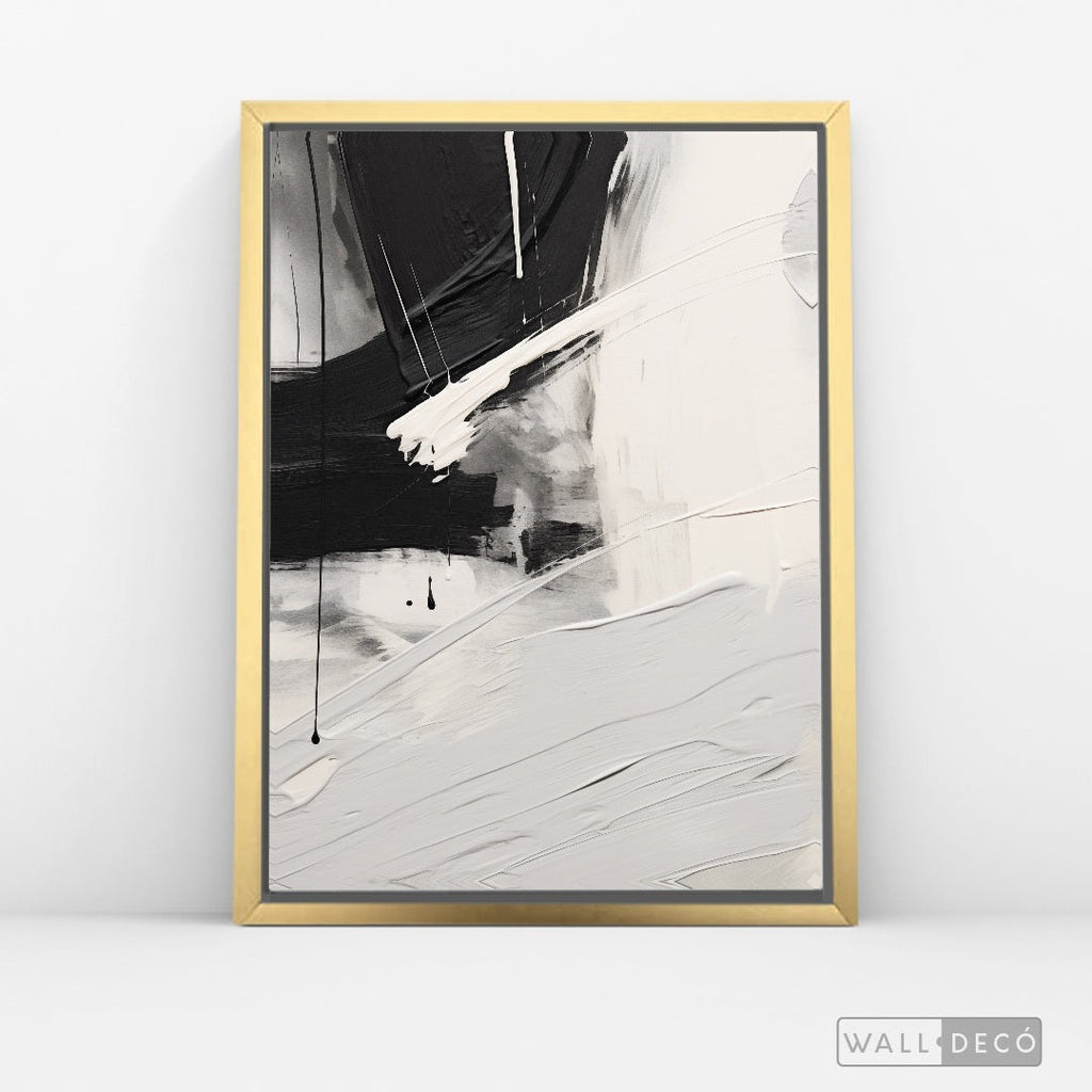 Cuadro Abstracto Minimalista Gesto Negro Vertical con marco dorado - vista lateral