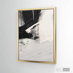Cuadro Abstracto Minimalista Gesto Negro Vertical con marco dorado